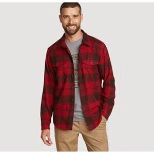 Eddie Bauer Men's Red‎ Black Outdoor Outfitters Plaid Flannel Shirt Size Large